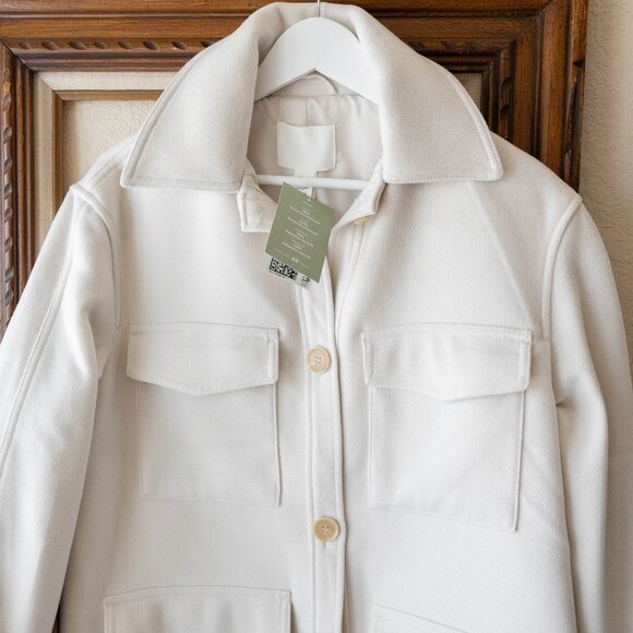 NWT H&M Women’s Ivory Coat Size XS Button Front Utility Pocket Jacket - Picture 5 of 8